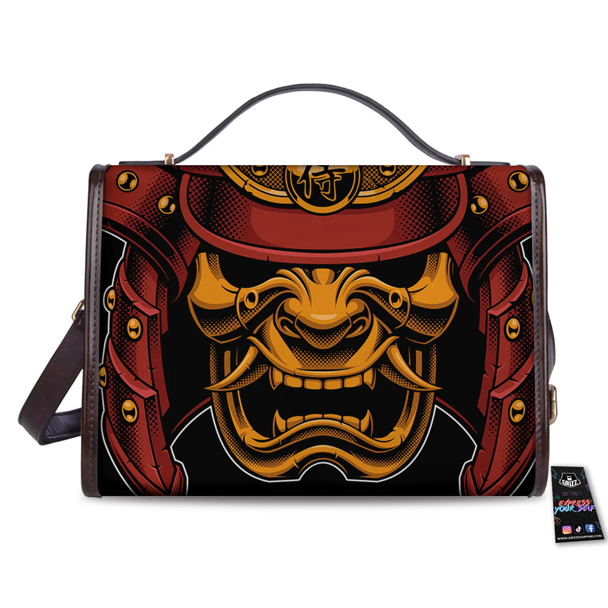 Mask Samurai Warrior Print Women's Satchel Bag - Image 2