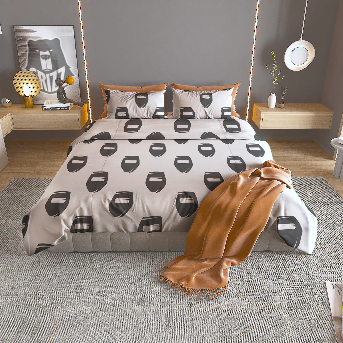 Mask Welding Print Pattern Duvet Cover Bedding Set