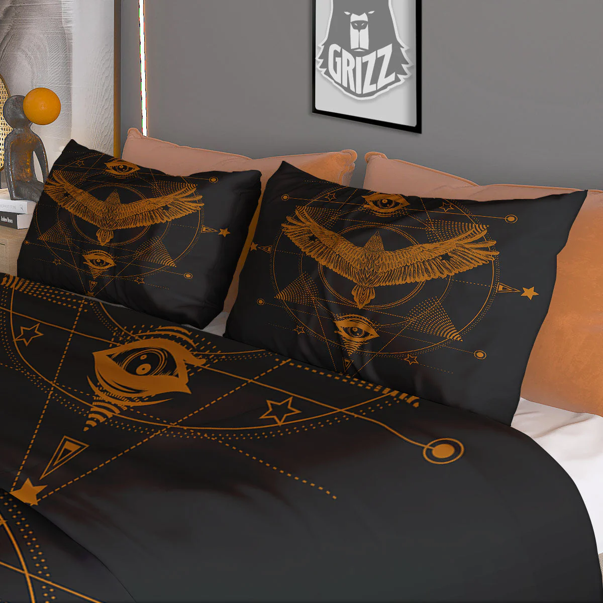 Masonic Eye Raven Print Duvet Cover Bedding Set - Image 3