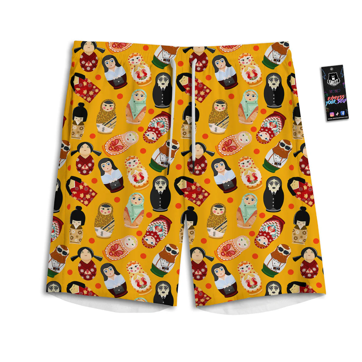 Matryoshka Doll Yellow Print Pattern Men's Athletic Shorts