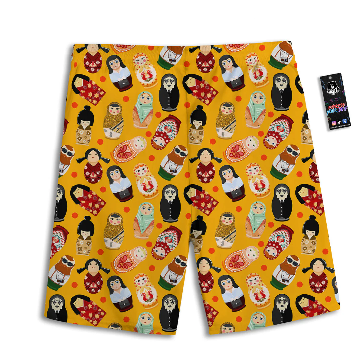 Matryoshka Doll Yellow Print Pattern Men's Athletic Shorts - Image 2