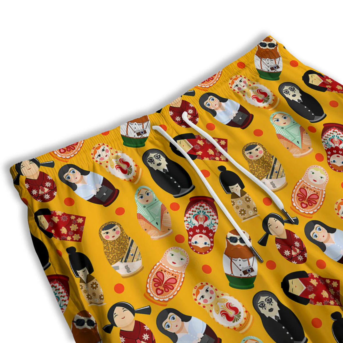Matryoshka Doll Yellow Print Pattern Men's Athletic Shorts - Image 3