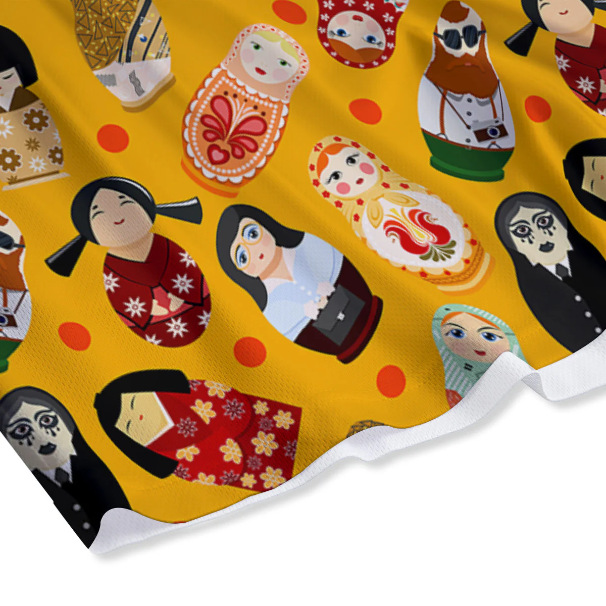 Matryoshka Doll Yellow Print Pattern Mesh Shorts - Image 4