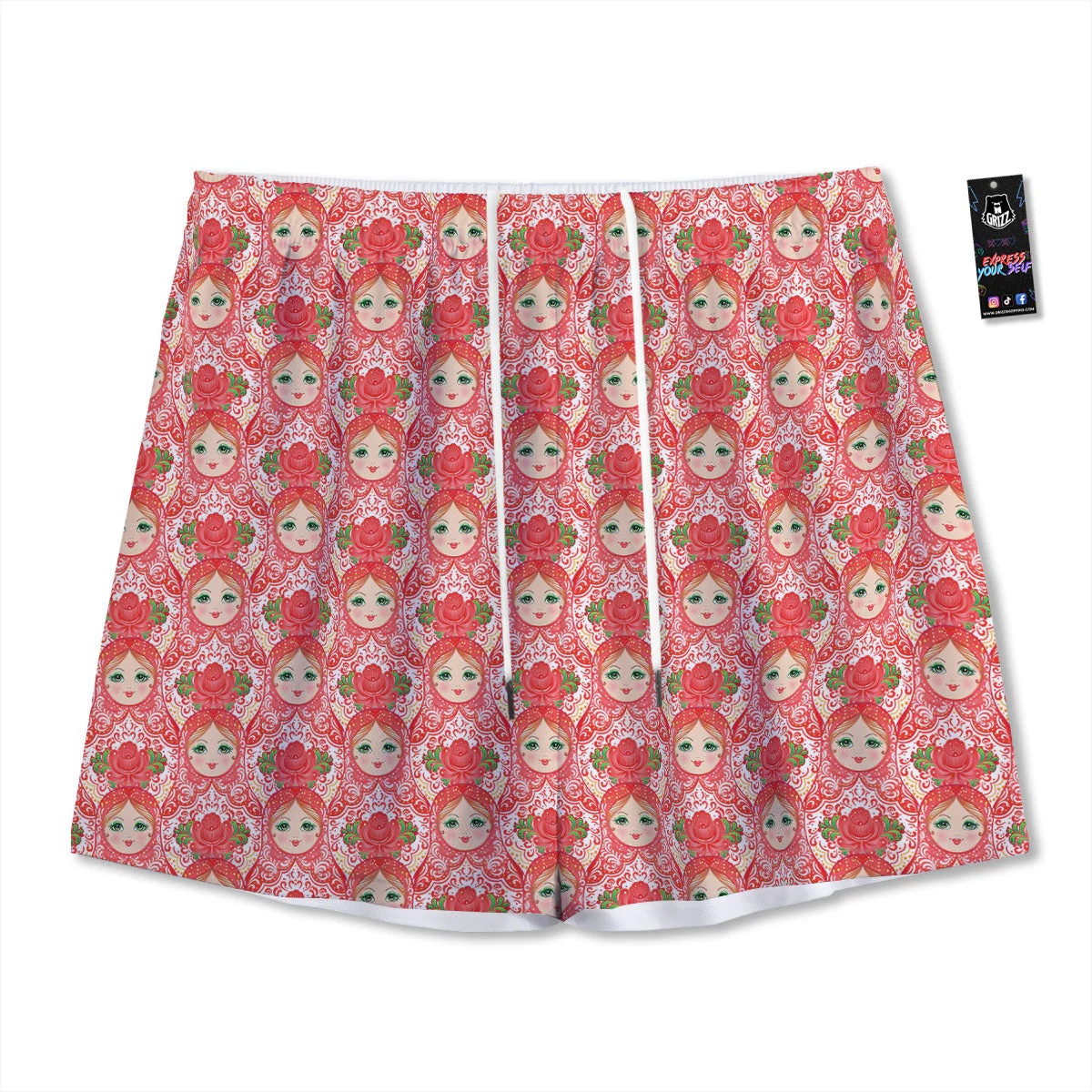 Matryoshka Traditional Pink Print Pattern Mesh Shorts