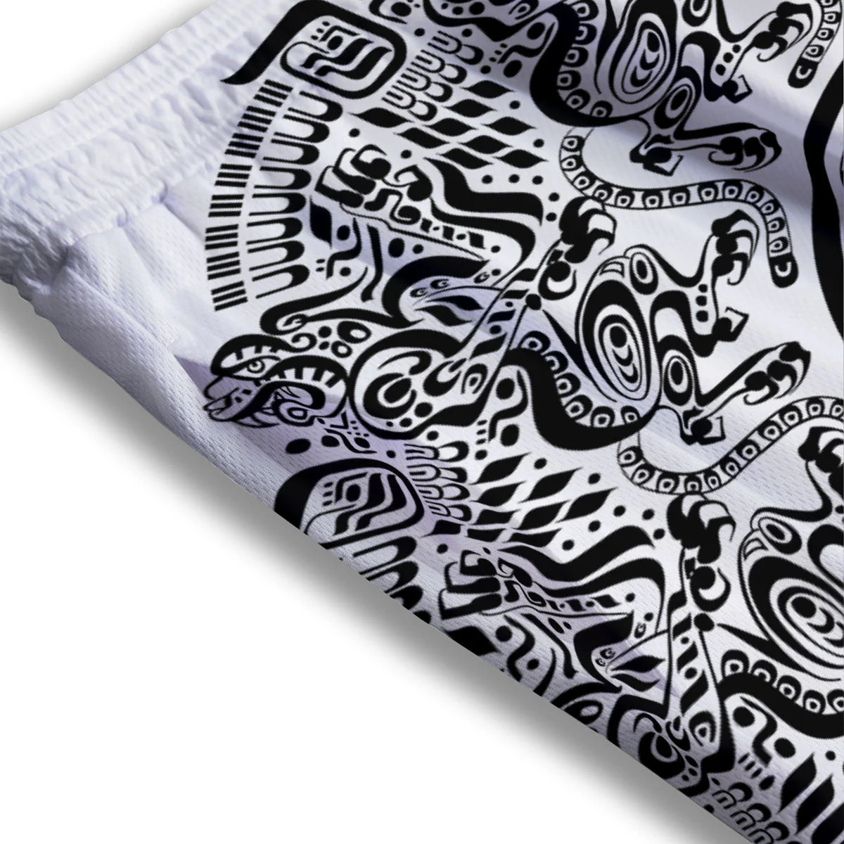 Maya Calendar White And Black Print Mesh Shorts - Image 3