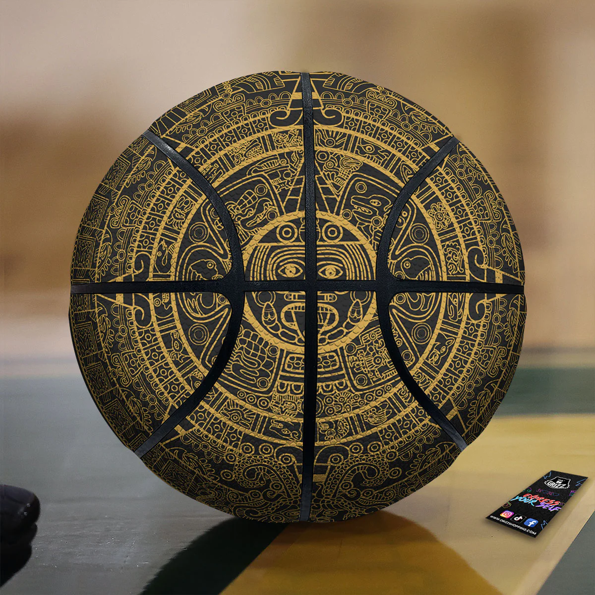 Maya Calendar Yellow And Black Print Basketball