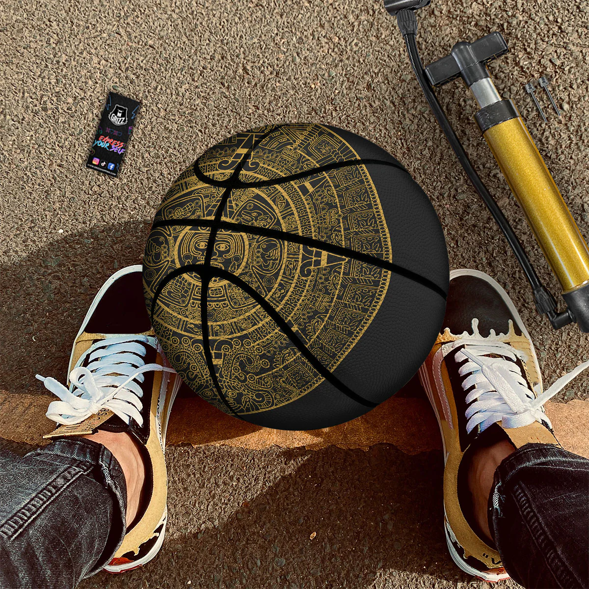 Maya Calendar Yellow And Black Print Basketball - Image 2
