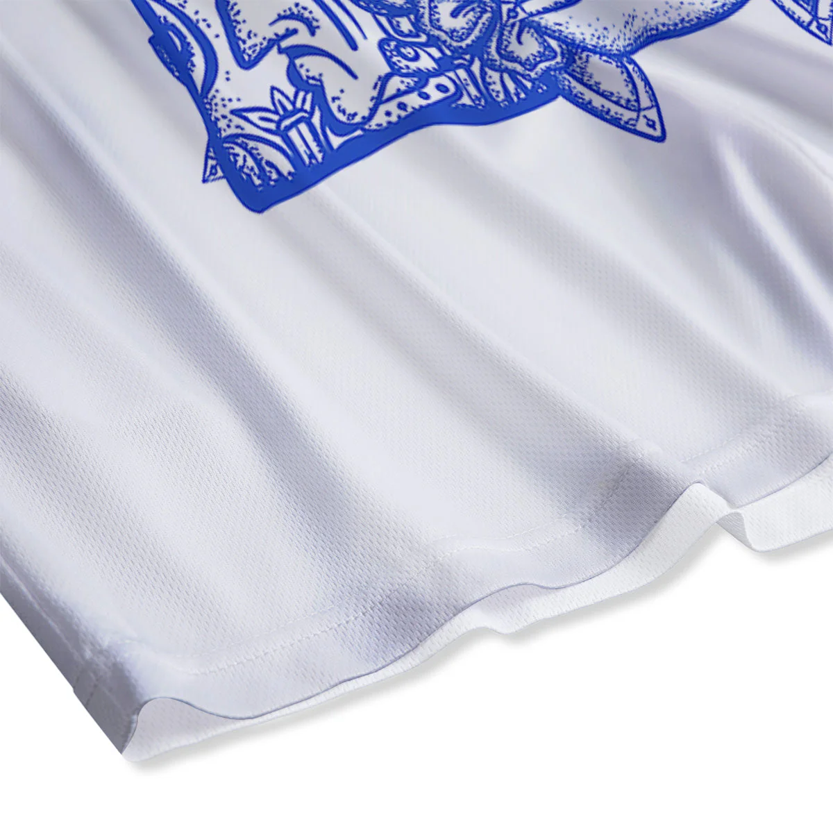 Mayan Statue White And Blue Print Mesh Shorts - Image 4