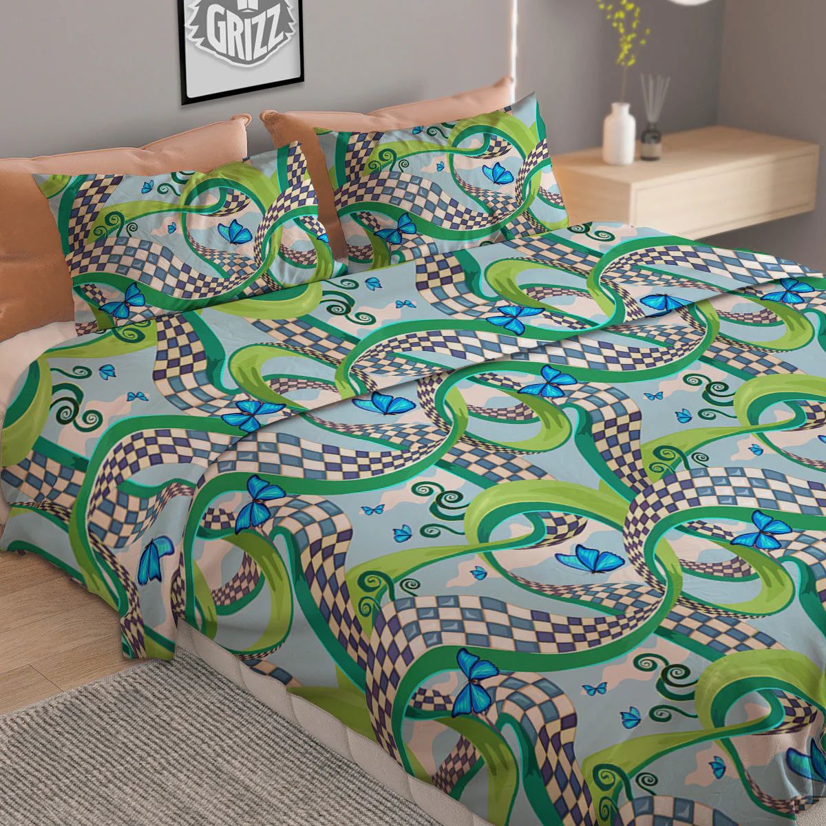Maze Checkered Print Pattern Duvet Cover Bedding Set - Image 2