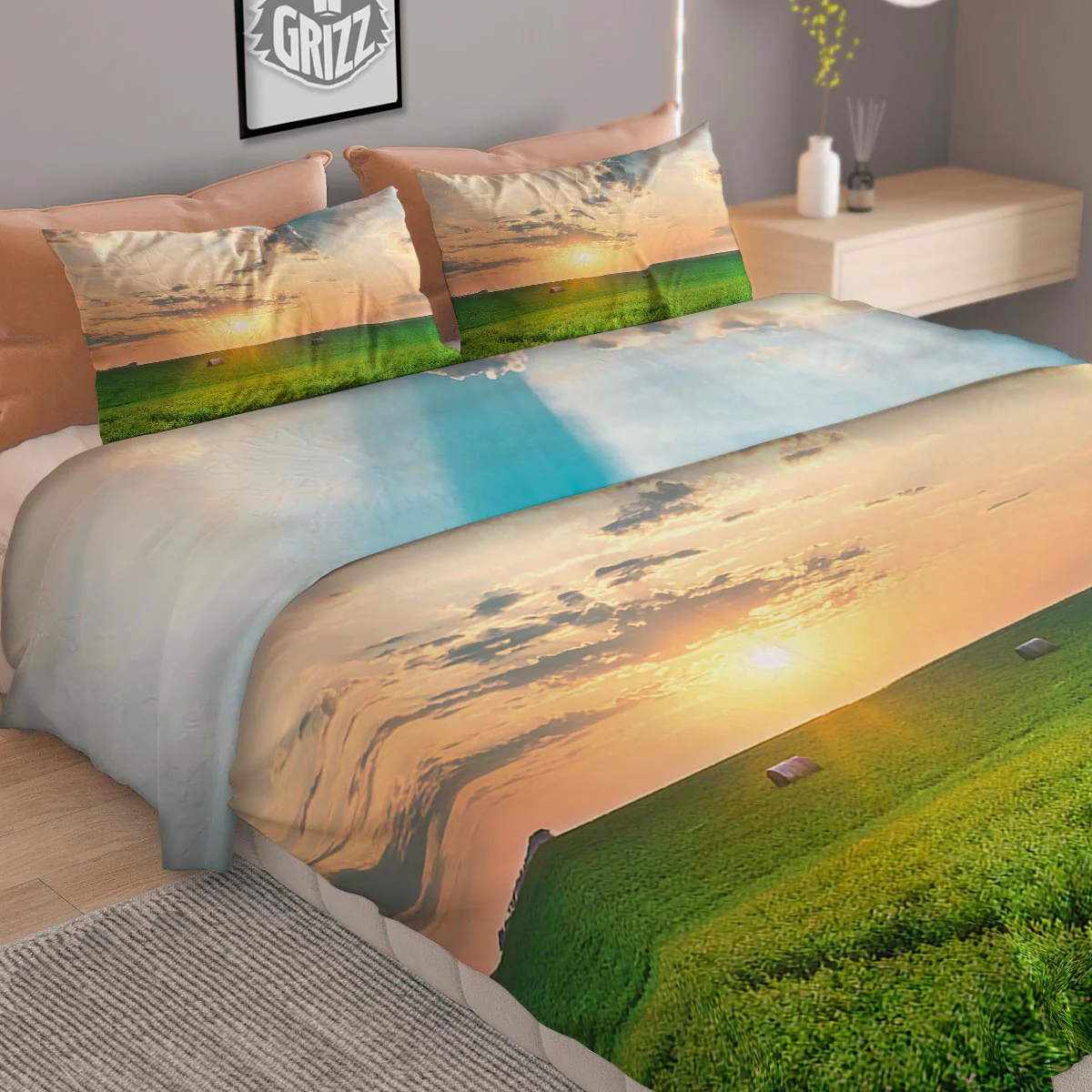 Meadow Sunrise Print Duvet Cover Bedding Set - Image 2