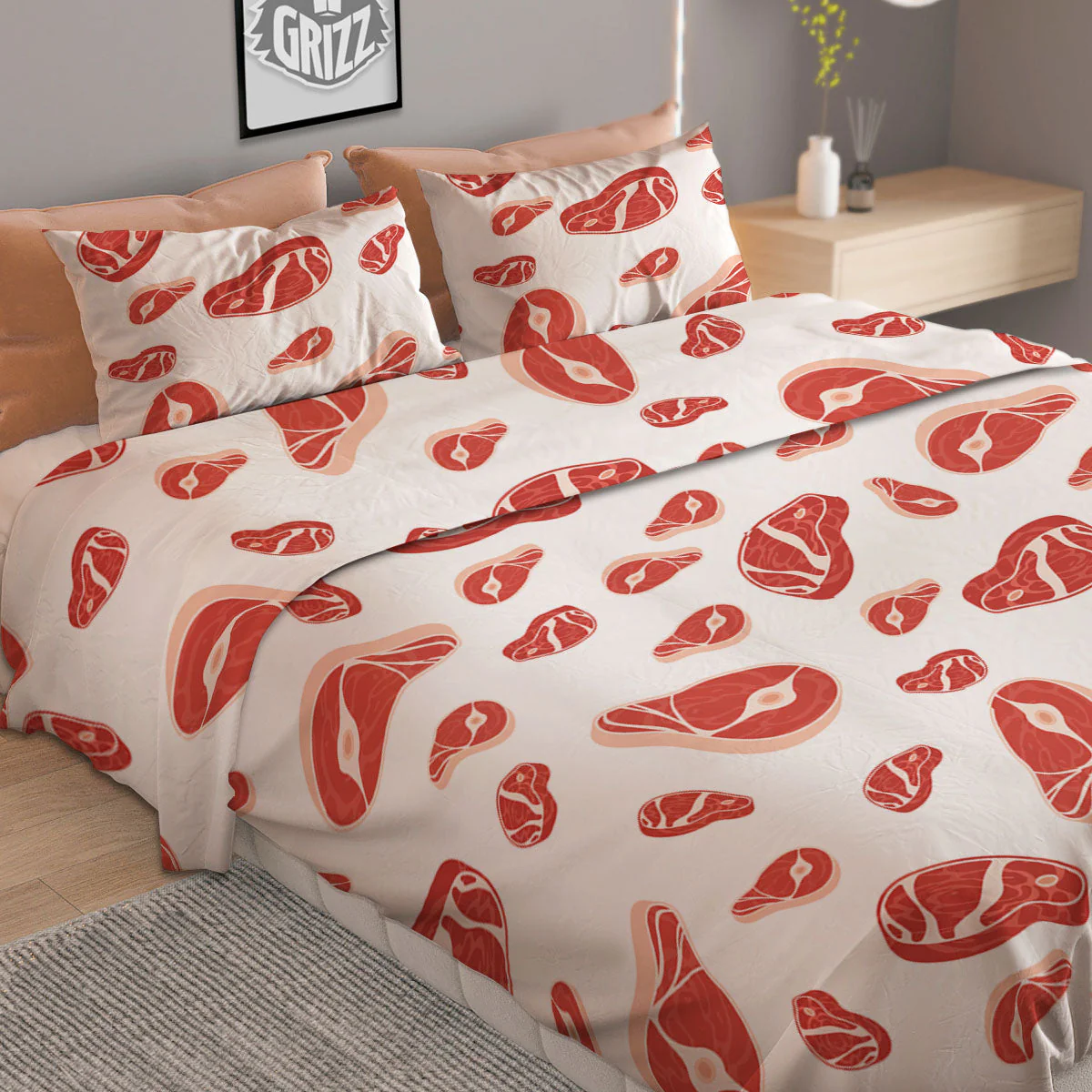Meat Red Print Pattern Duvet Cover Bedding Set - Image 2