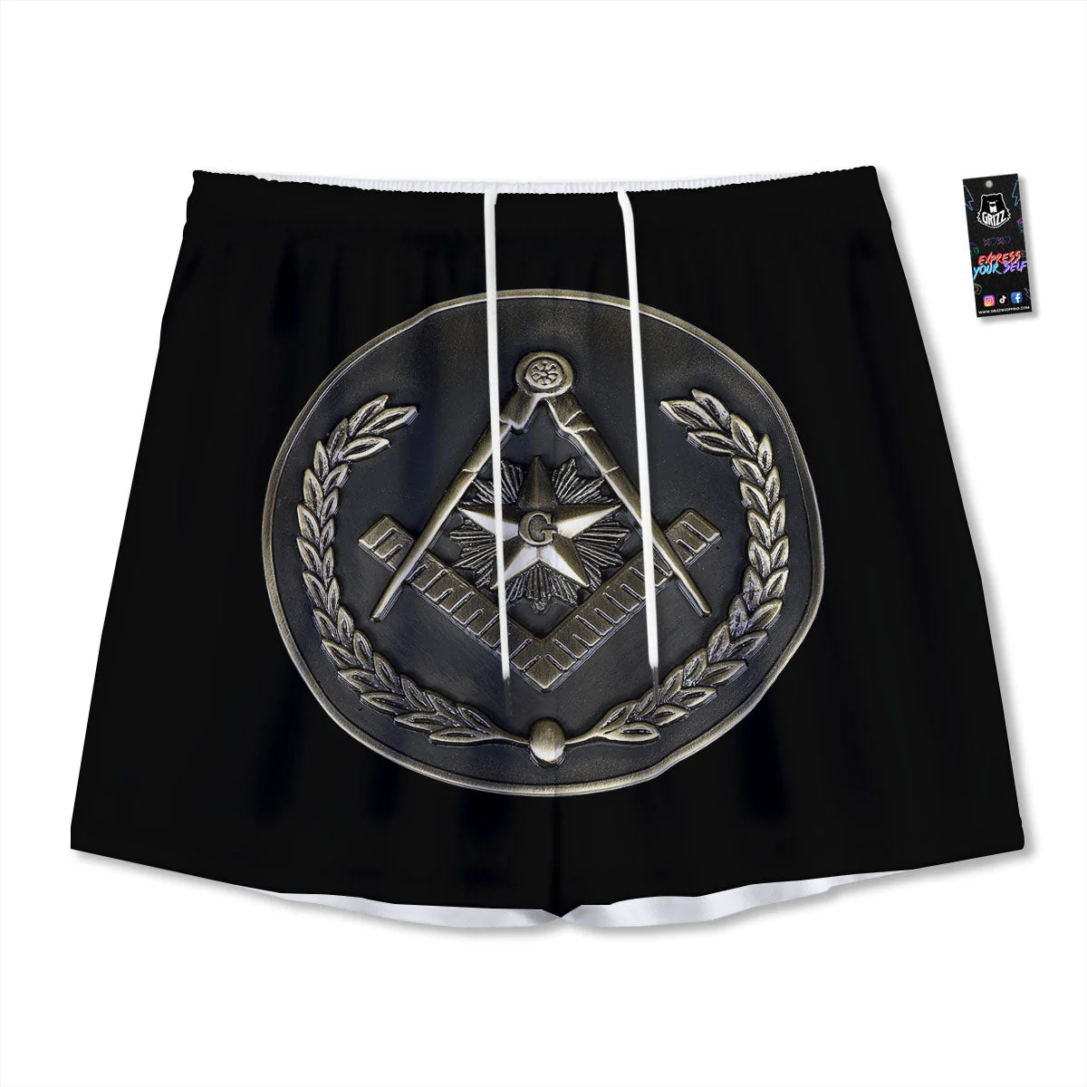 Medal Freemasonry Print Mesh Shorts