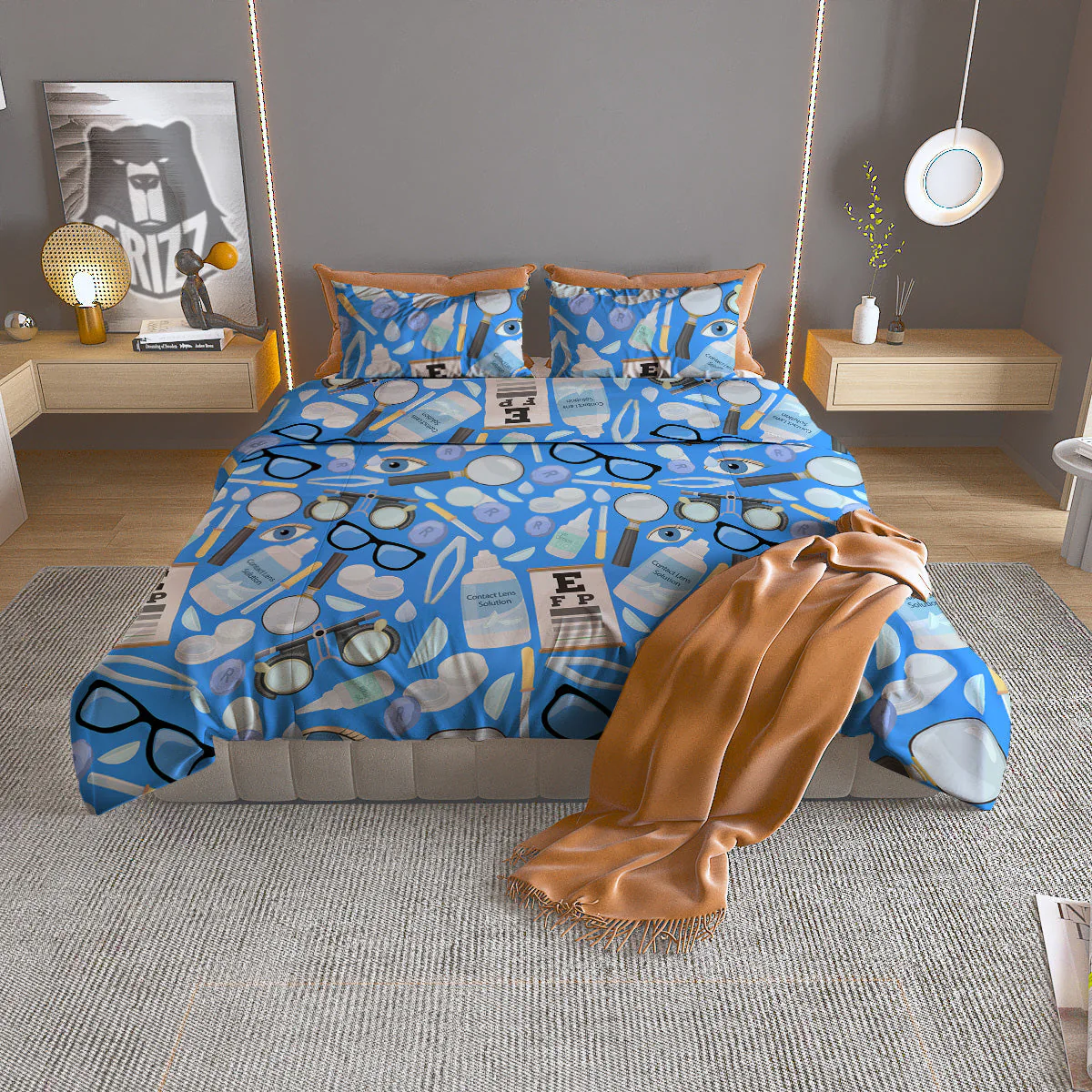 Medical Optometry Accessory Blue Print Pattern Duvet Cover Bedding Set