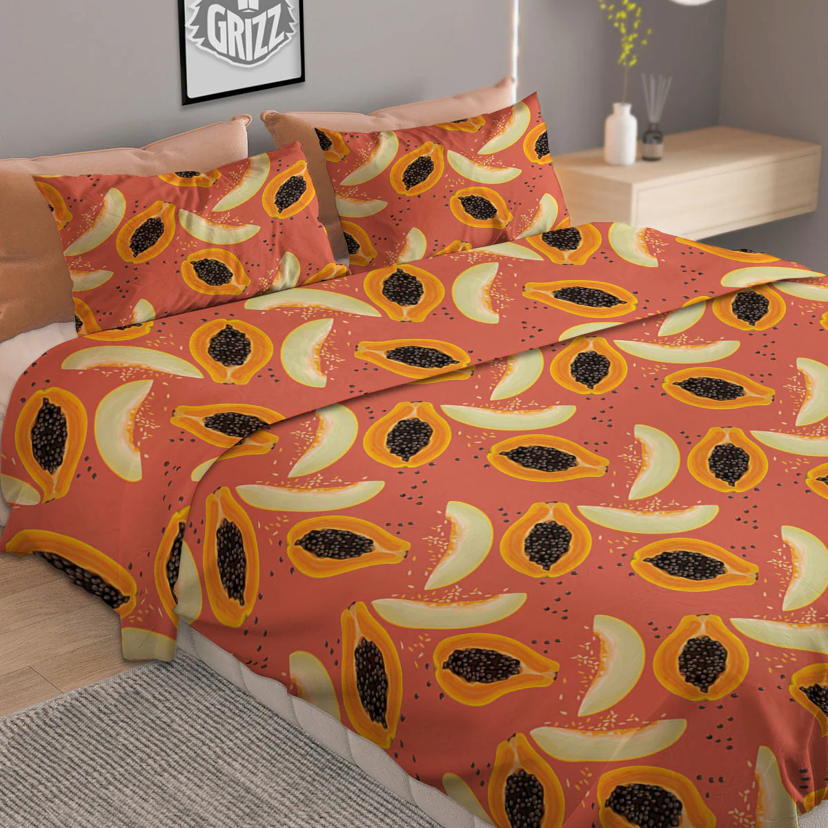 Melon And Papaya Print Pattern Duvet Cover Bedding Set - Image 2