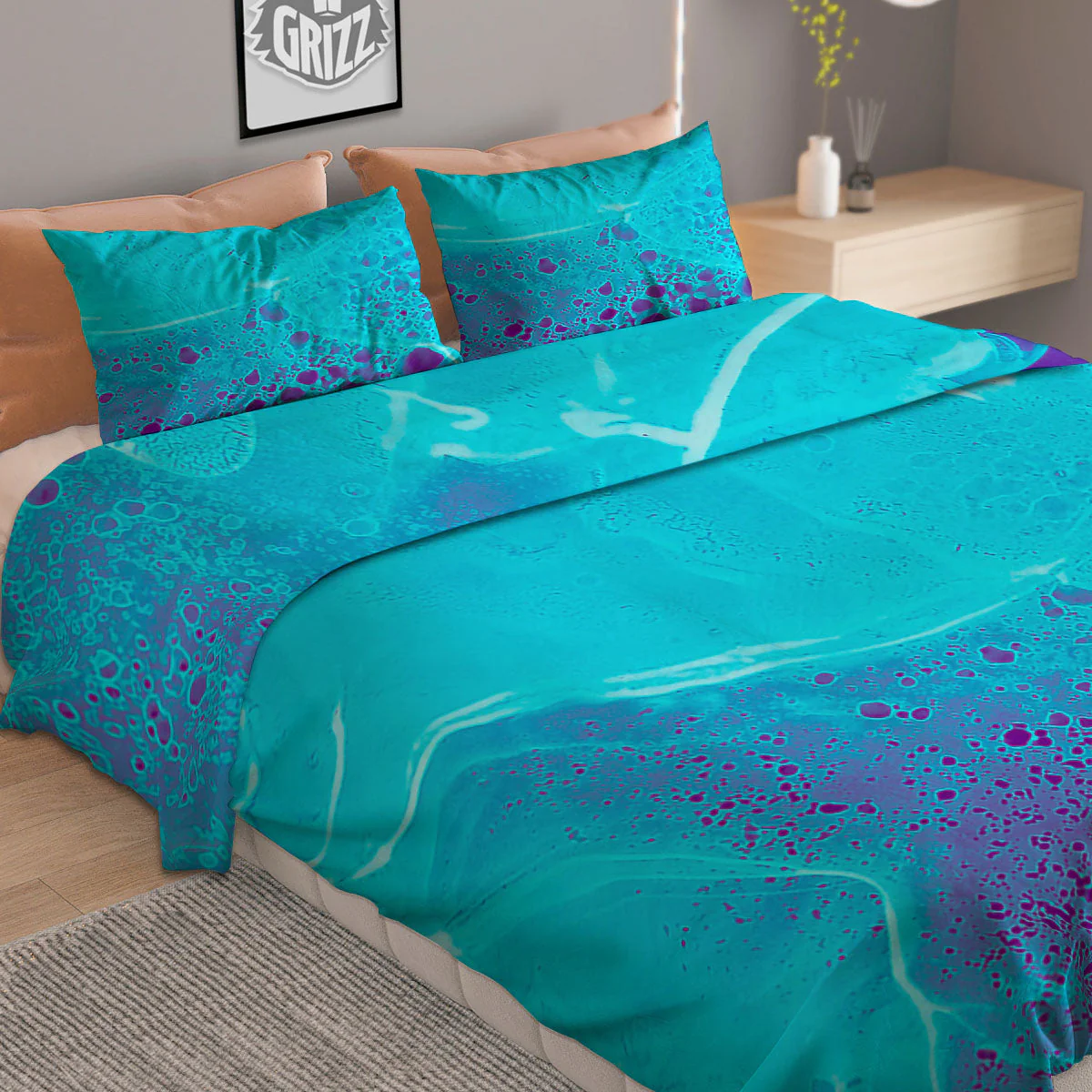 Melt Acid Turquoise Print Duvet Cover Bedding Set - Image 2