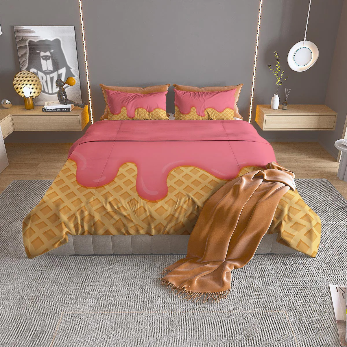 Melted Strawberry Ice Cream Print Duvet Cover Bedding Set