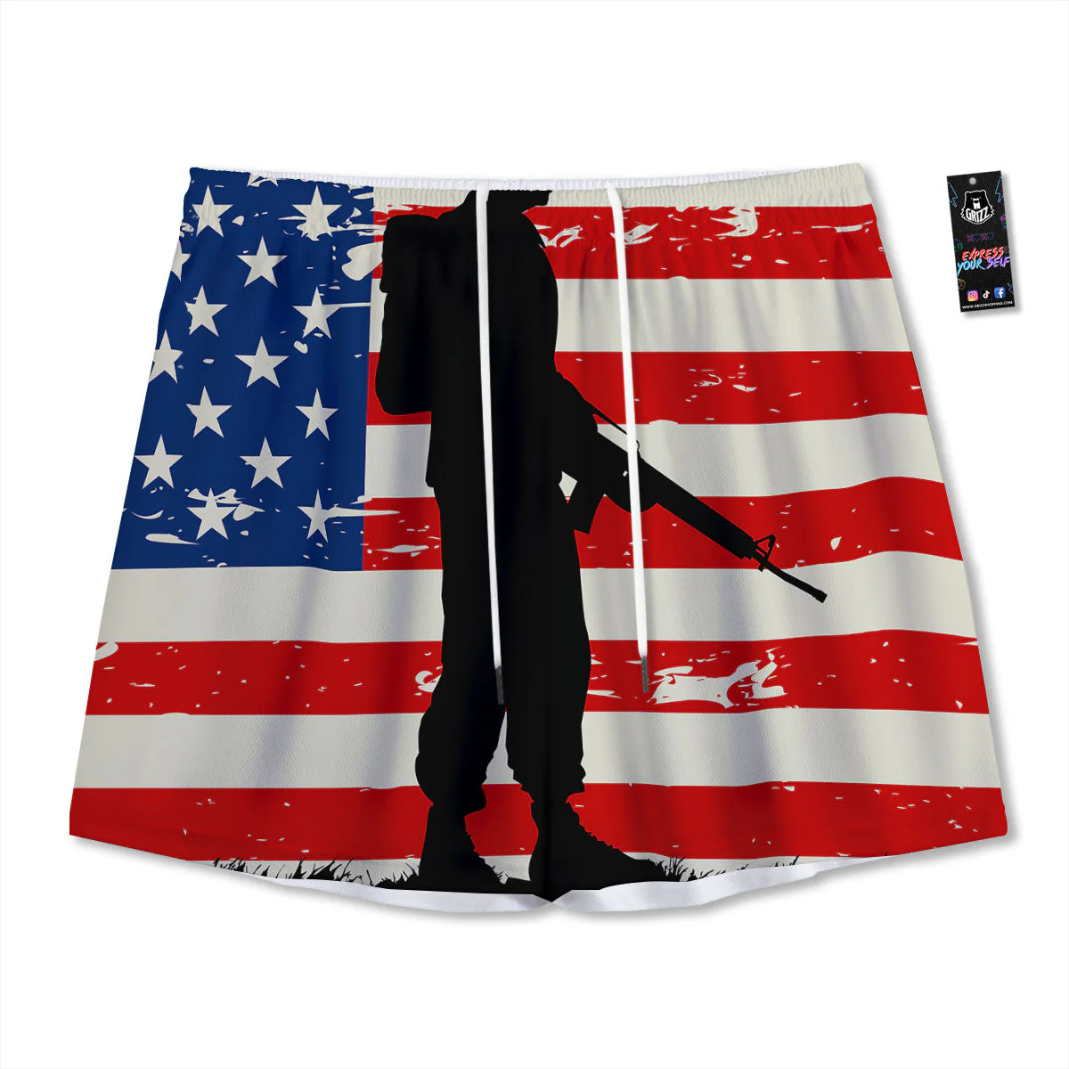 Memorial War American Flag Print Mesh Shorts