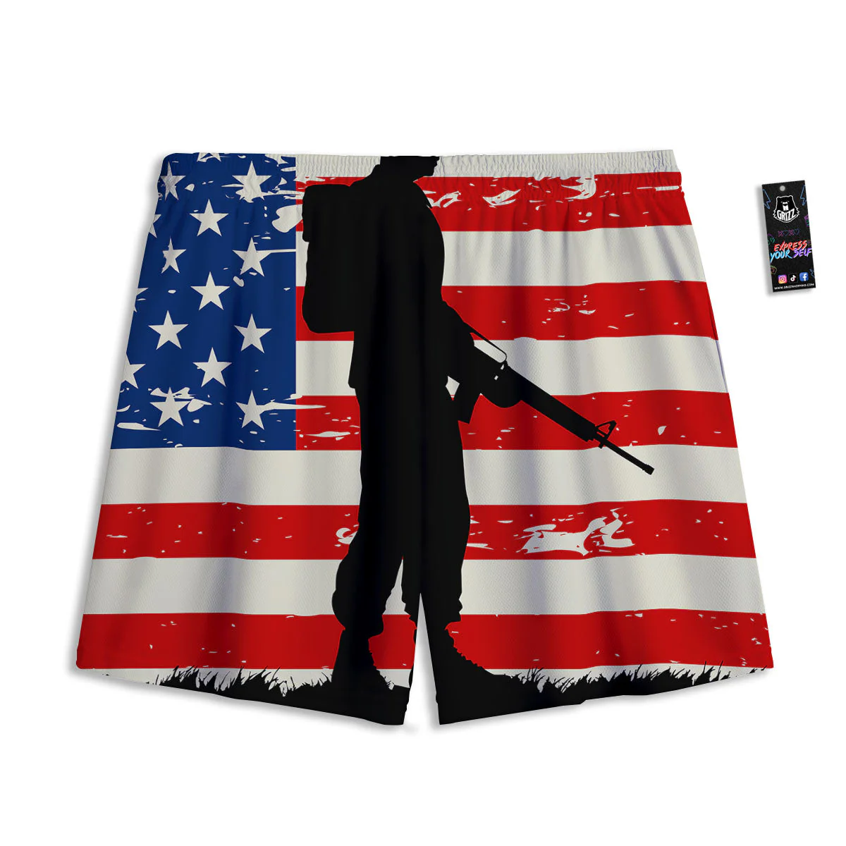 Memorial War American Flag Print Mesh Shorts - Image 2