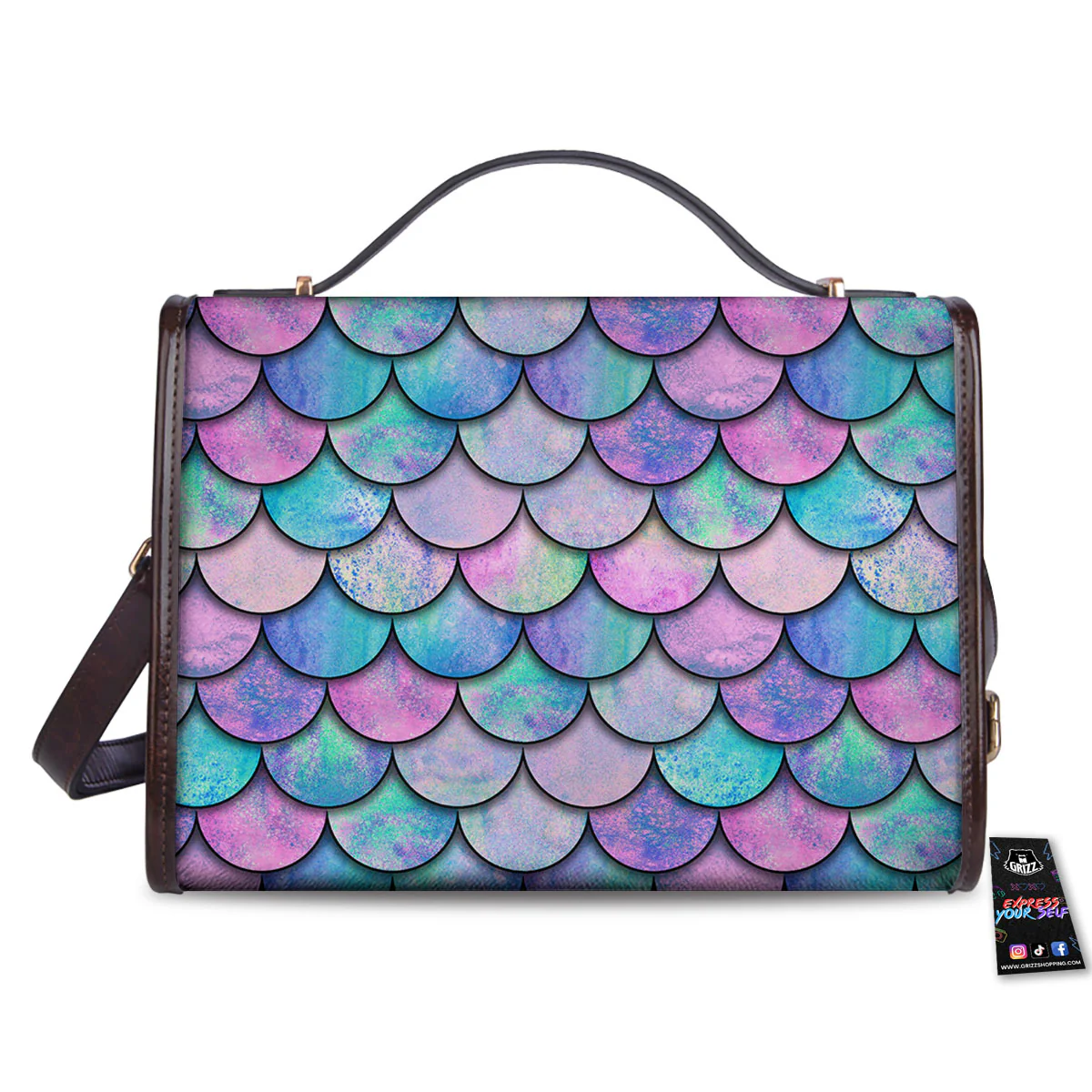 Mermaid Scales Pink And Teal Print Pattern Women's Satchel Bag - Image 2
