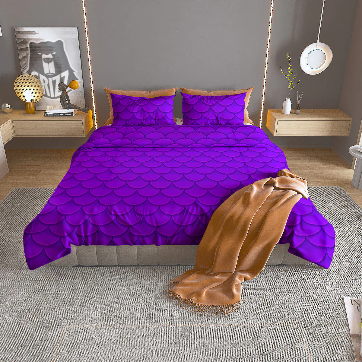 Mermaid Scales Purple Print Pattern Duvet Cover Bedding Set