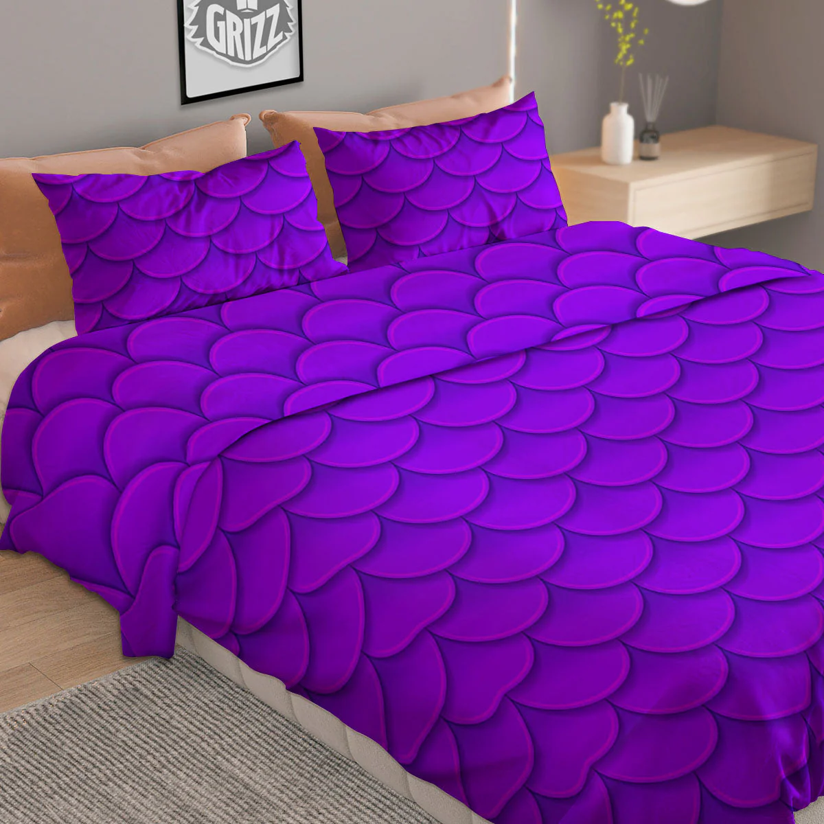 Mermaid Scales Purple Print Pattern Duvet Cover Bedding Set - Image 2