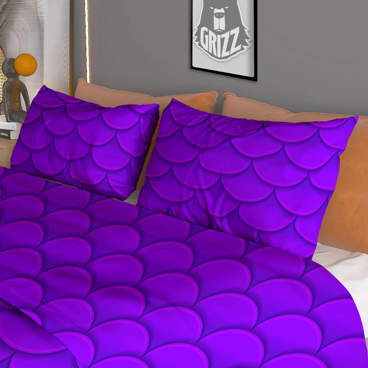 Mermaid Scales Purple Print Pattern Duvet Cover Bedding Set - Image 3