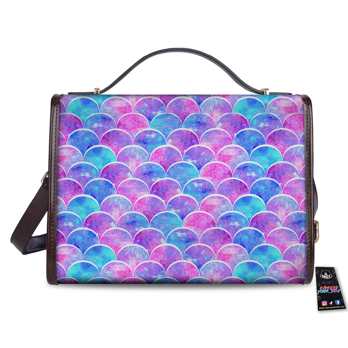Mermaid Scales Sea Blue Print Pattern Women's Satchel Bag - Image 2