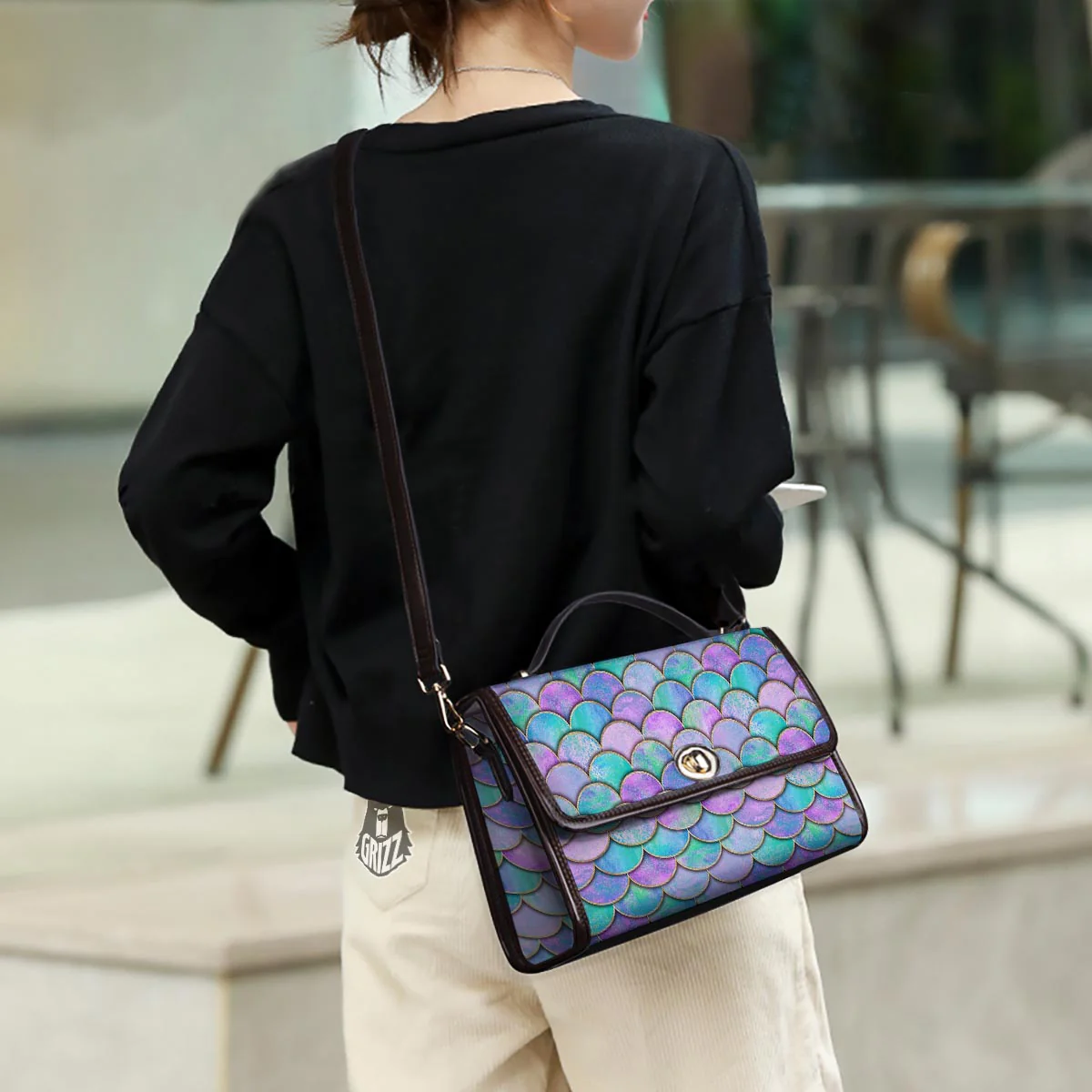Mermaid Scales Teal Purple Print Pattern Women's Satchel Bag - Image 3
