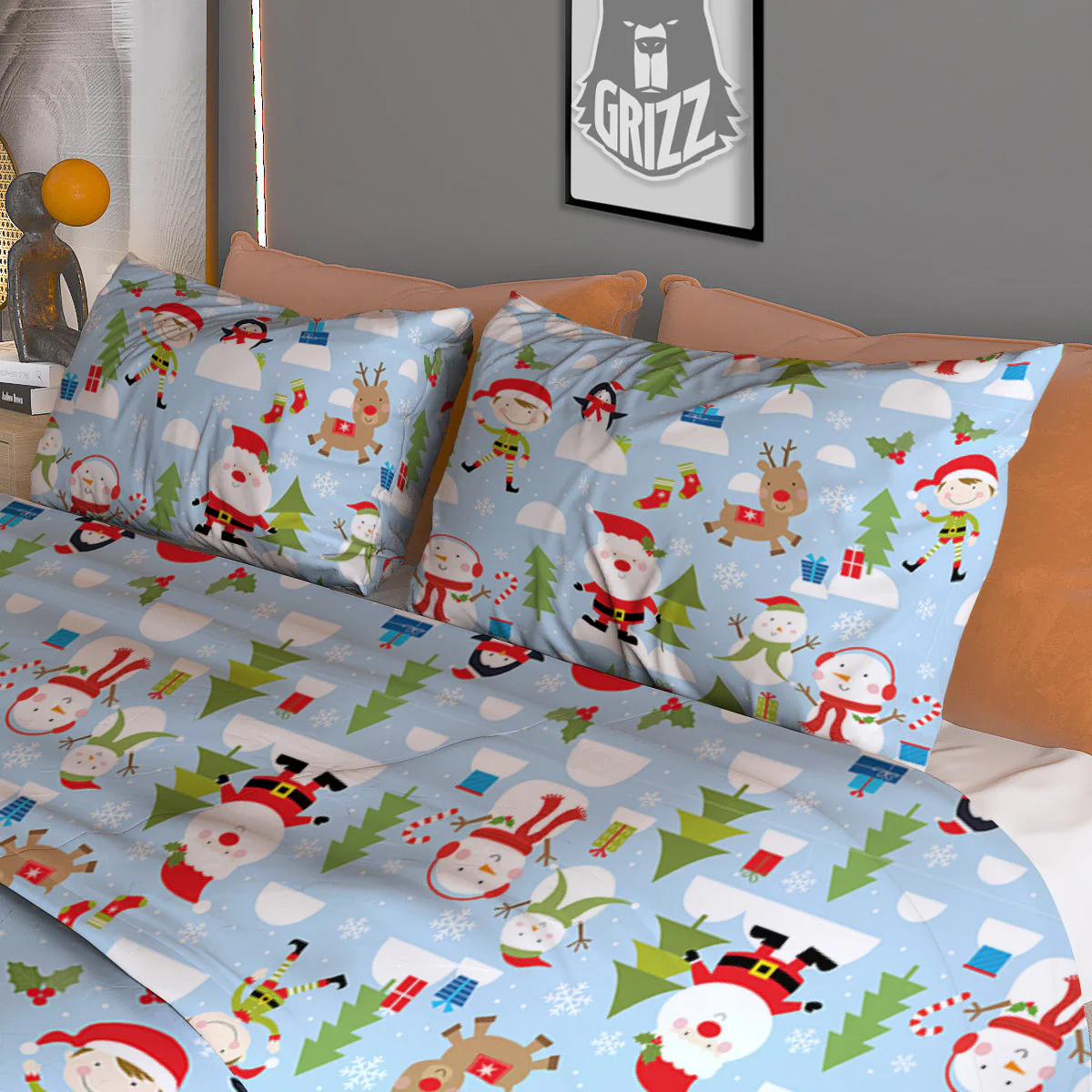 Merry Christmas Cute Print Pattern Duvet Cover Bedding Set - Image 3