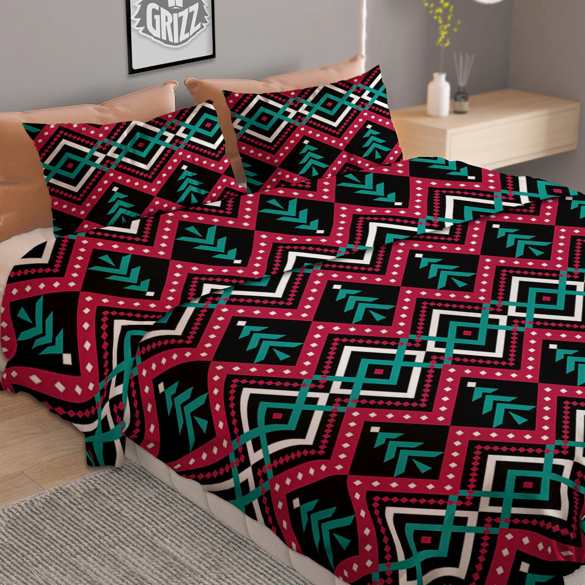 Merry Christmas Zigzag Print Pattern Duvet Cover Bedding Set - Image 2