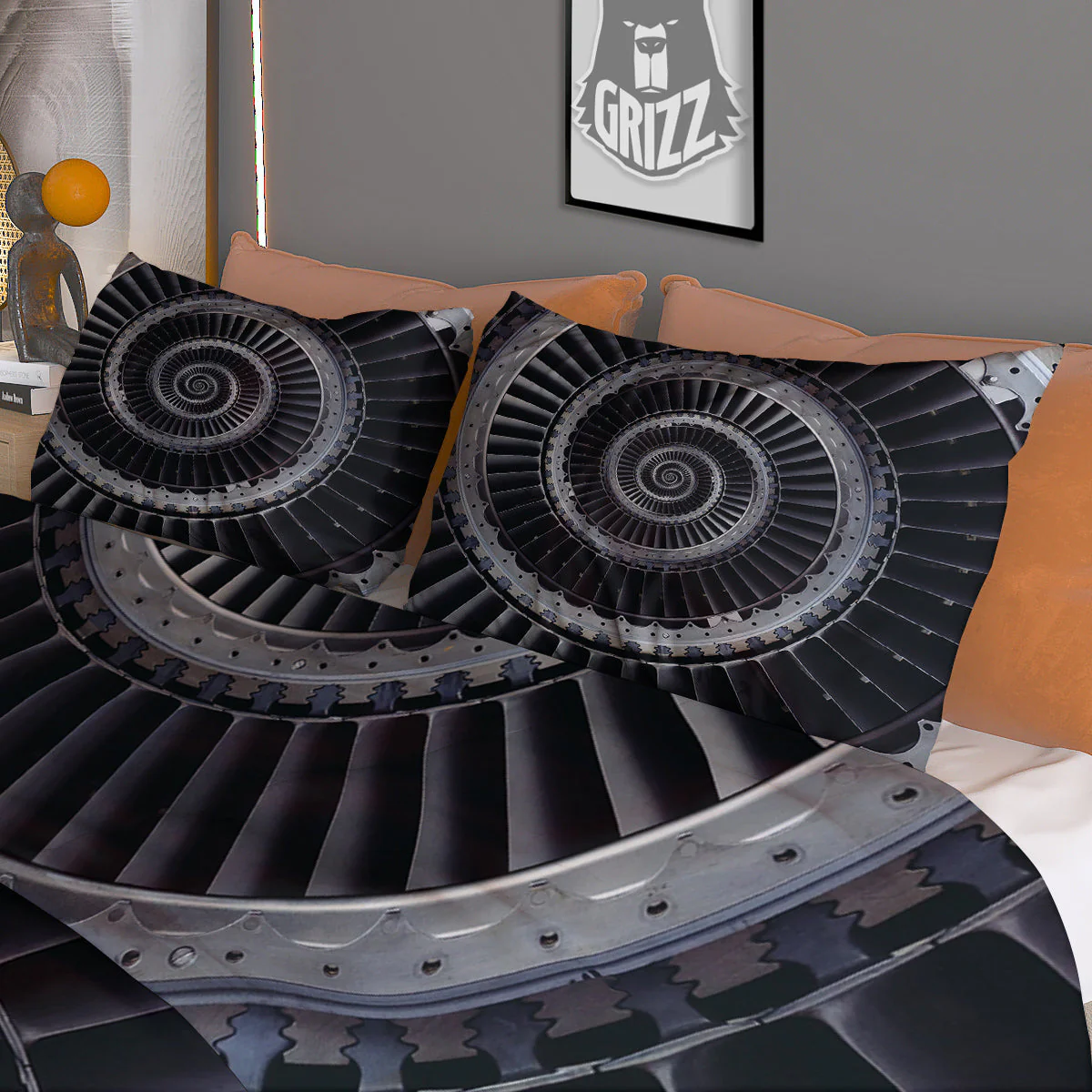 Metal Spiral Dark Navy Print Duvet Cover Bedding Set - Image 3