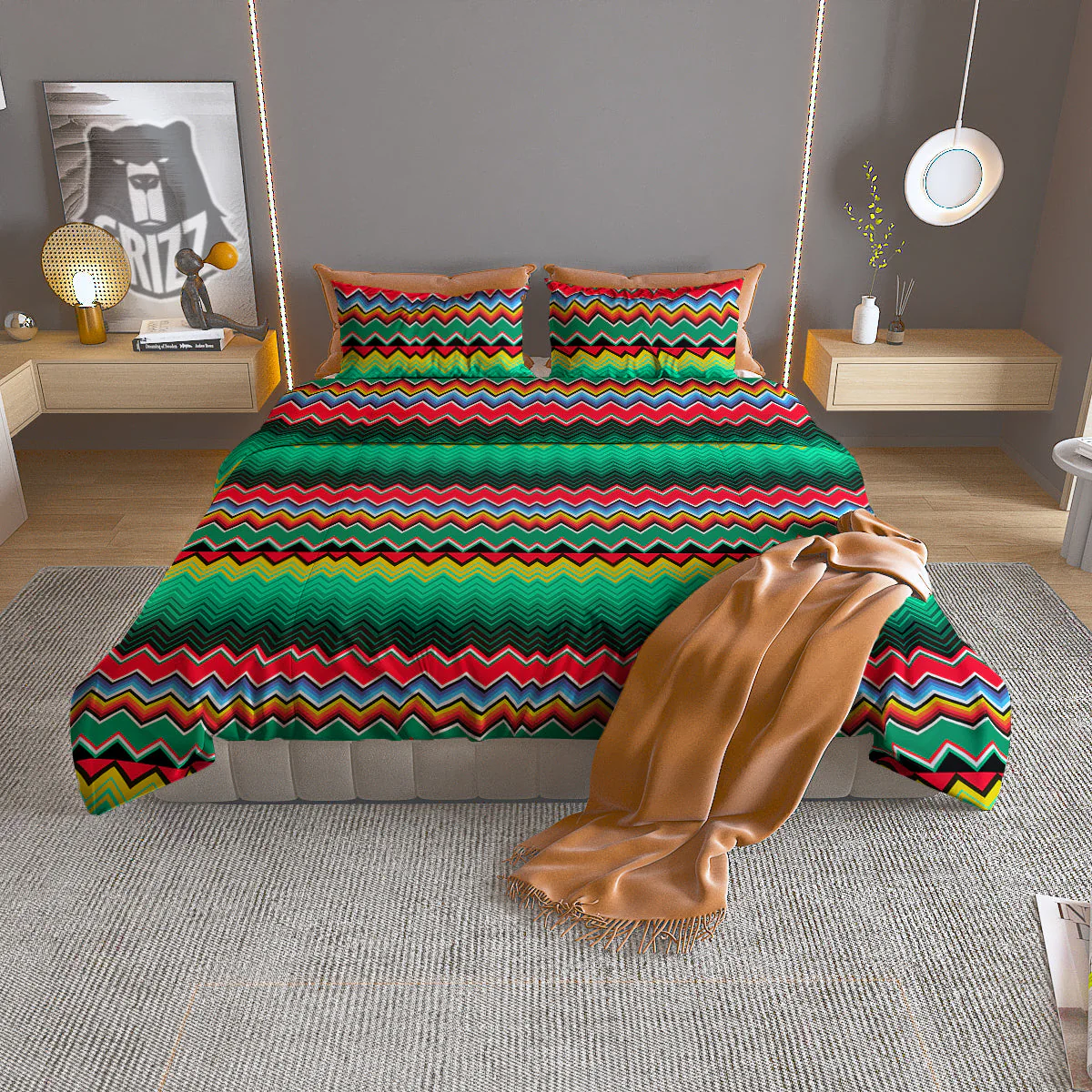 Mexican Blanket Zigzag Colorful Print Duvet Cover Bedding Set