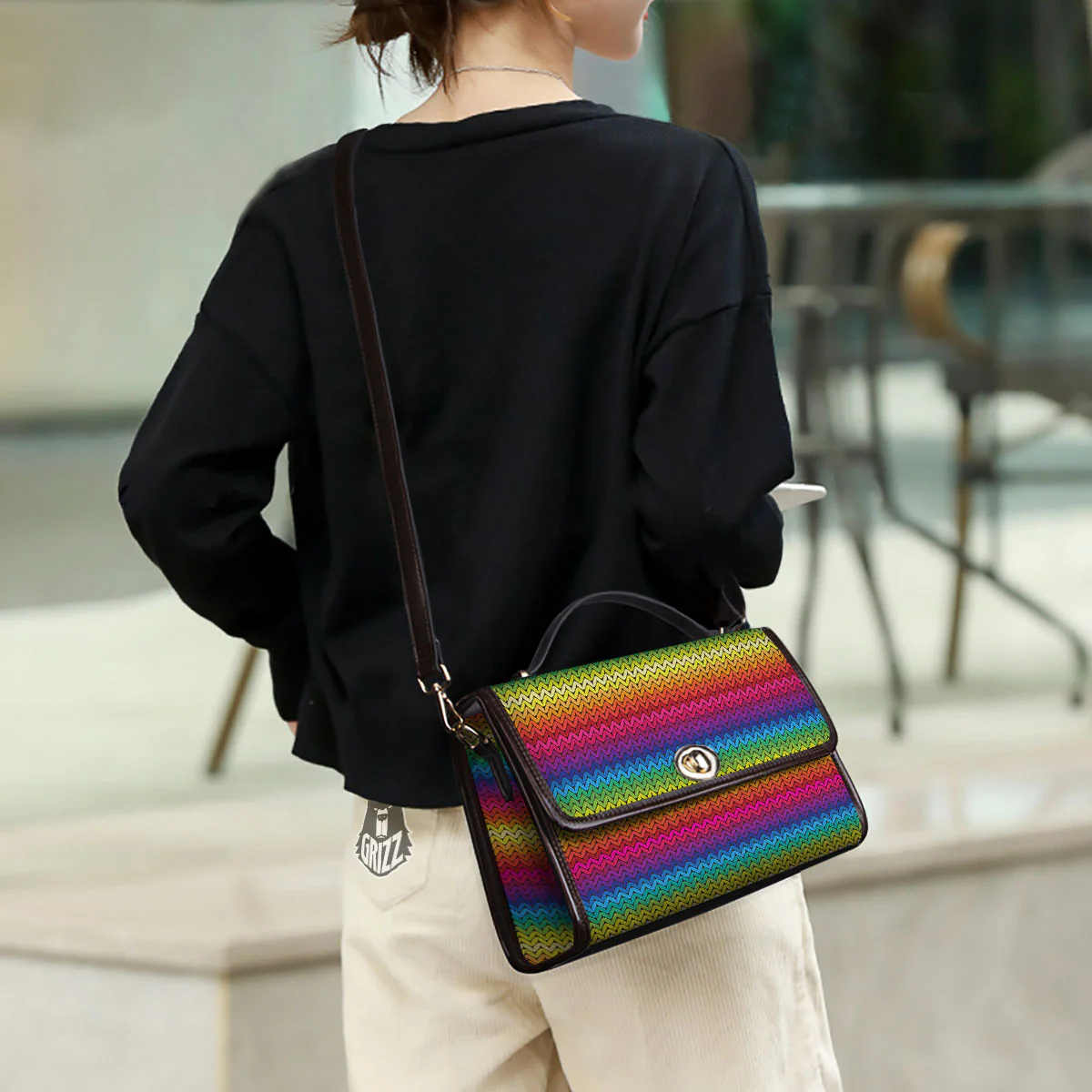 Mexican Rainbow Knitted Print Pattern Women's Satchel Bag - Image 3