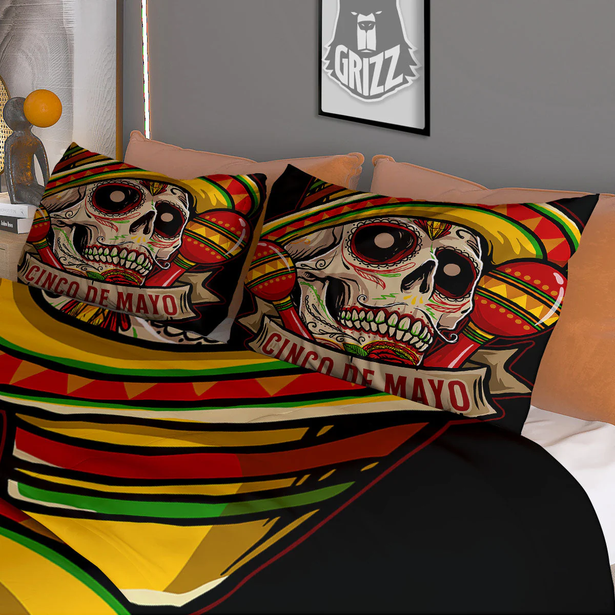 Mexican Skull Cinco de Mayo Print Duvet Cover Bedding Set - Image 3
