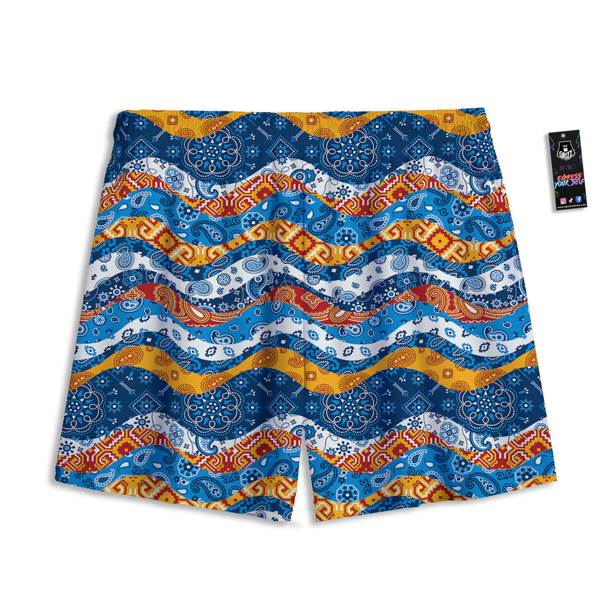 Mix Bandanna Kerchief Print Pattern Mesh Shorts - Image 2