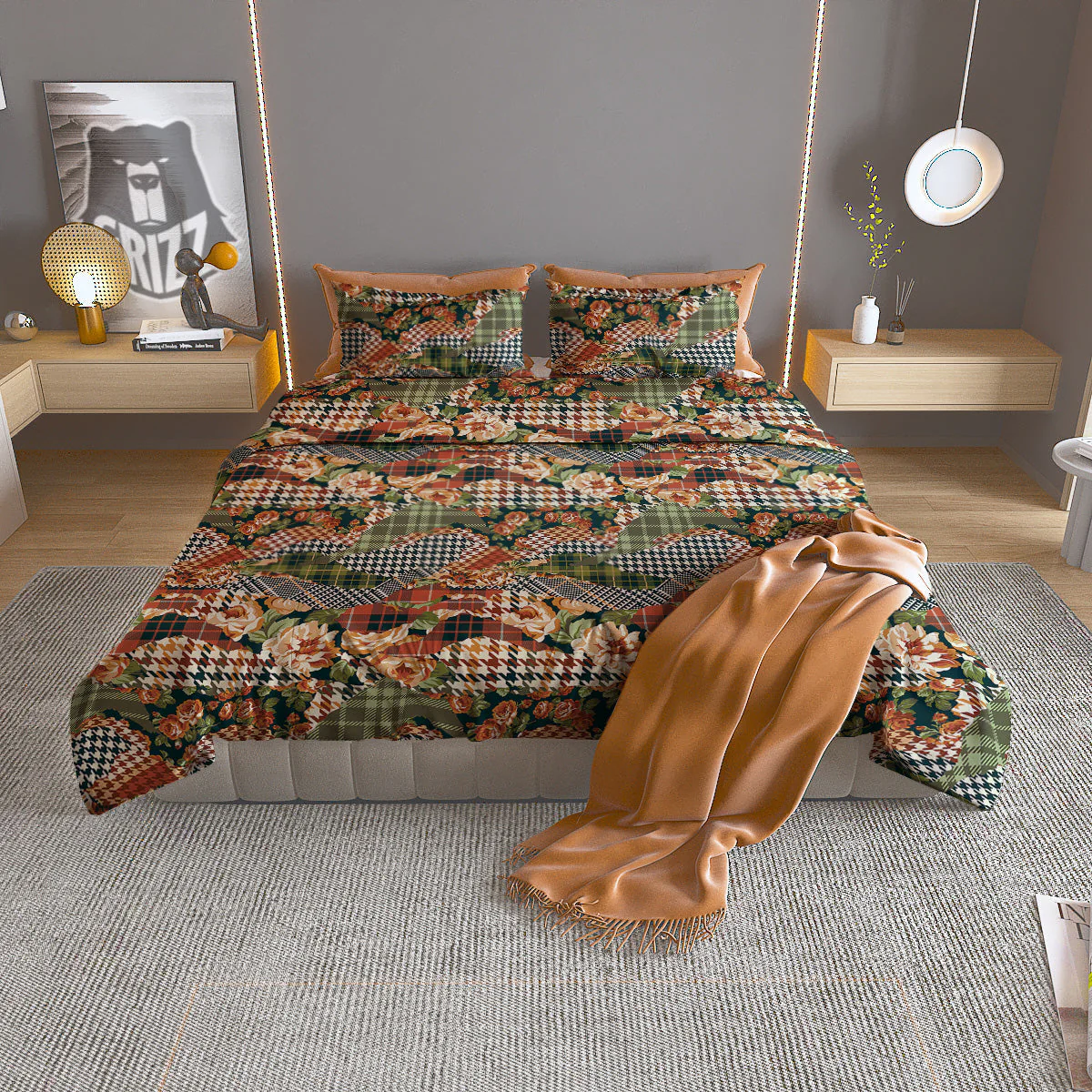 Mix Houndstooth Tartan Print Pattern Duvet Cover Bedding Set