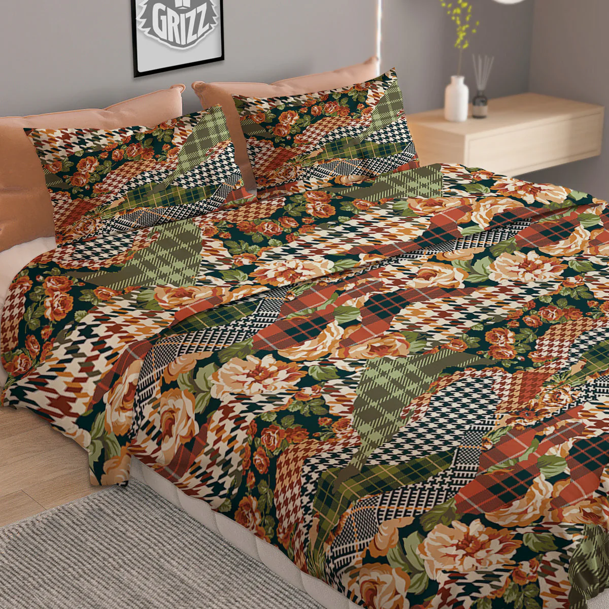 Mix Houndstooth Tartan Print Pattern Duvet Cover Bedding Set - Image 2