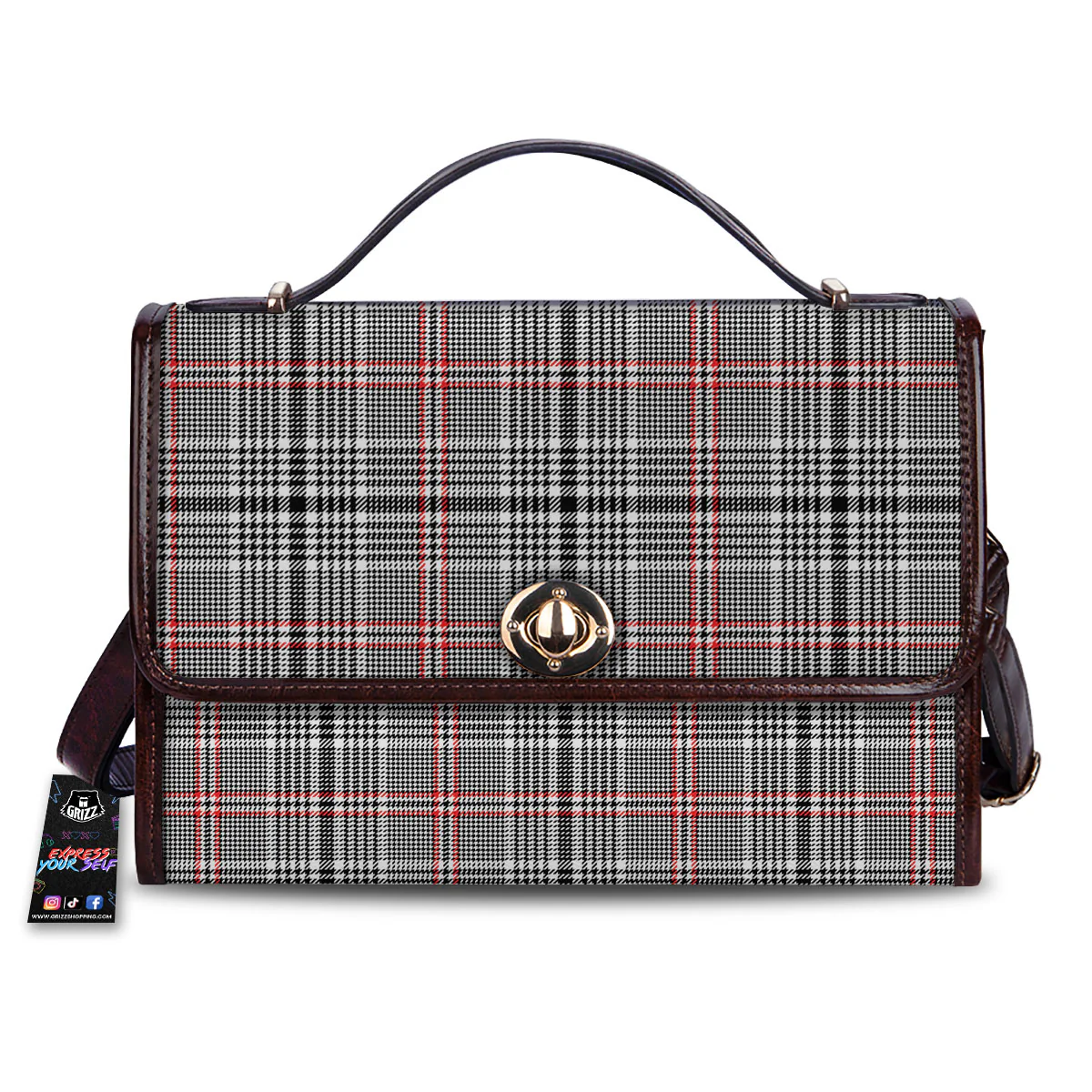 Modern Tartan Plaid White And Black Red Print Women's Satchel Bag