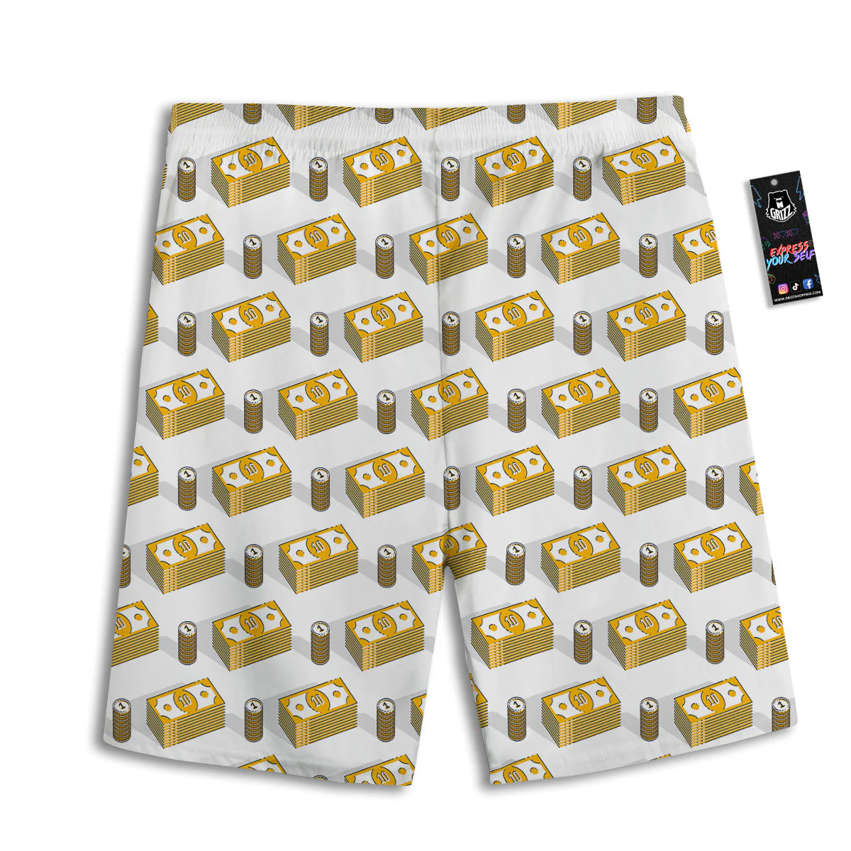 Money Cash Print Pattern Men's Athletic Shorts - Image 2