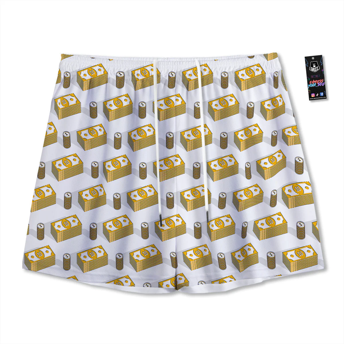 Money Cash Print Pattern Mesh Shorts