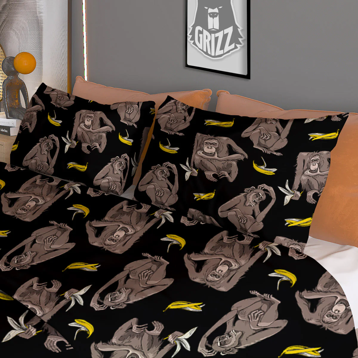 Monkey And Banana Print Pattern Duvet Cover Bedding Set - Image 3