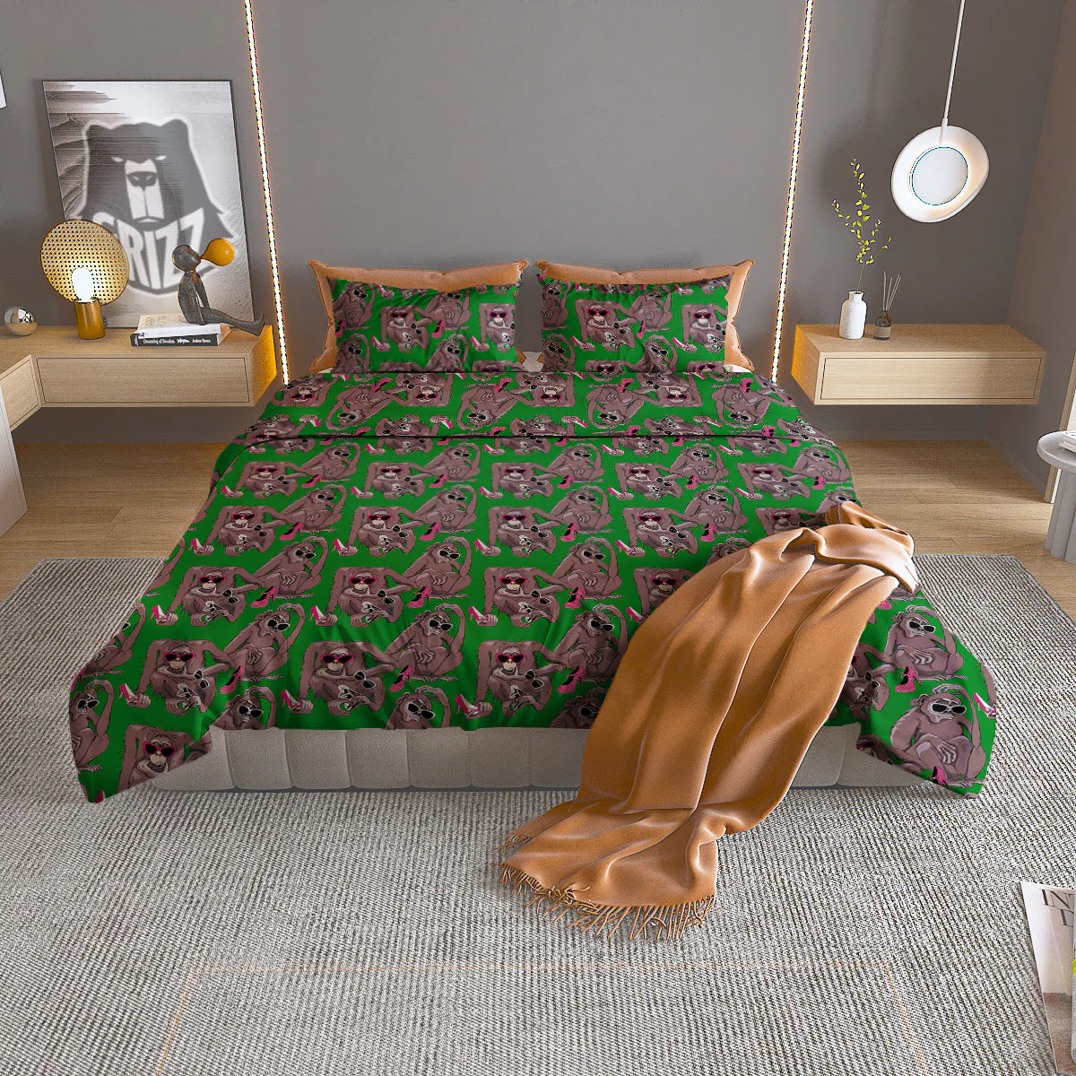 Monkey with the Shoes and Glasses Print Pattern Duvet Cover Bedding Set