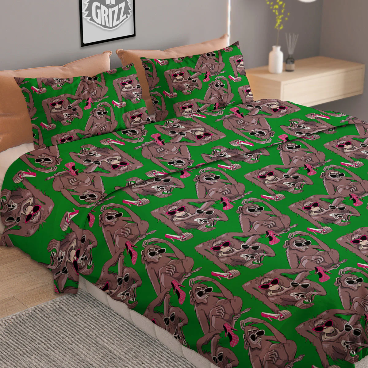 Monkey with the Shoes and Glasses Print Pattern Duvet Cover Bedding Set - Image 2