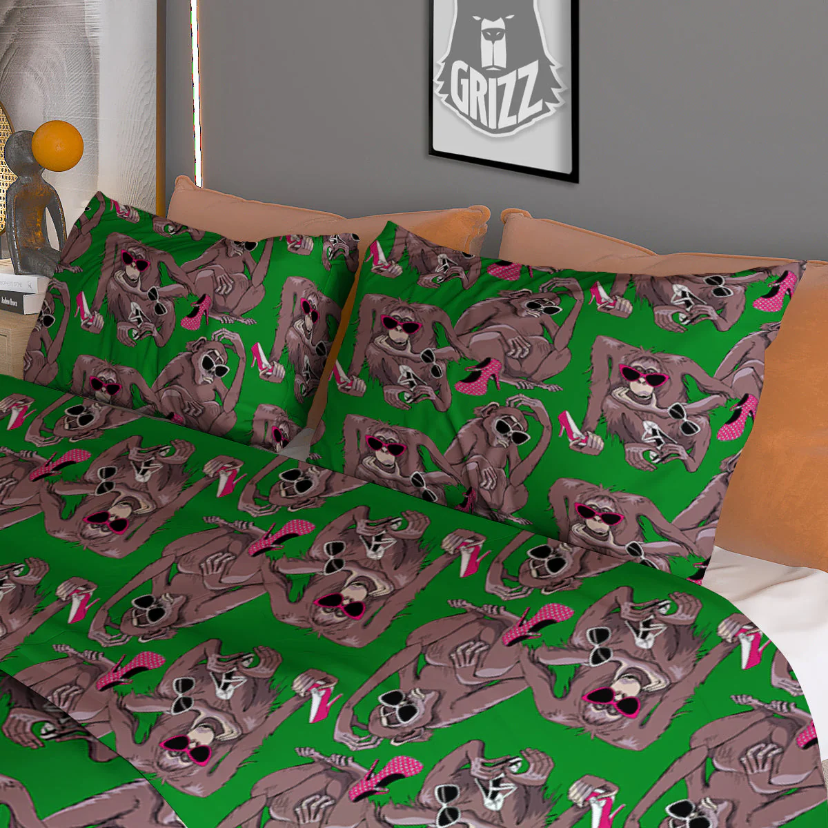 Monkey with the Shoes and Glasses Print Pattern Duvet Cover Bedding Set - Image 3