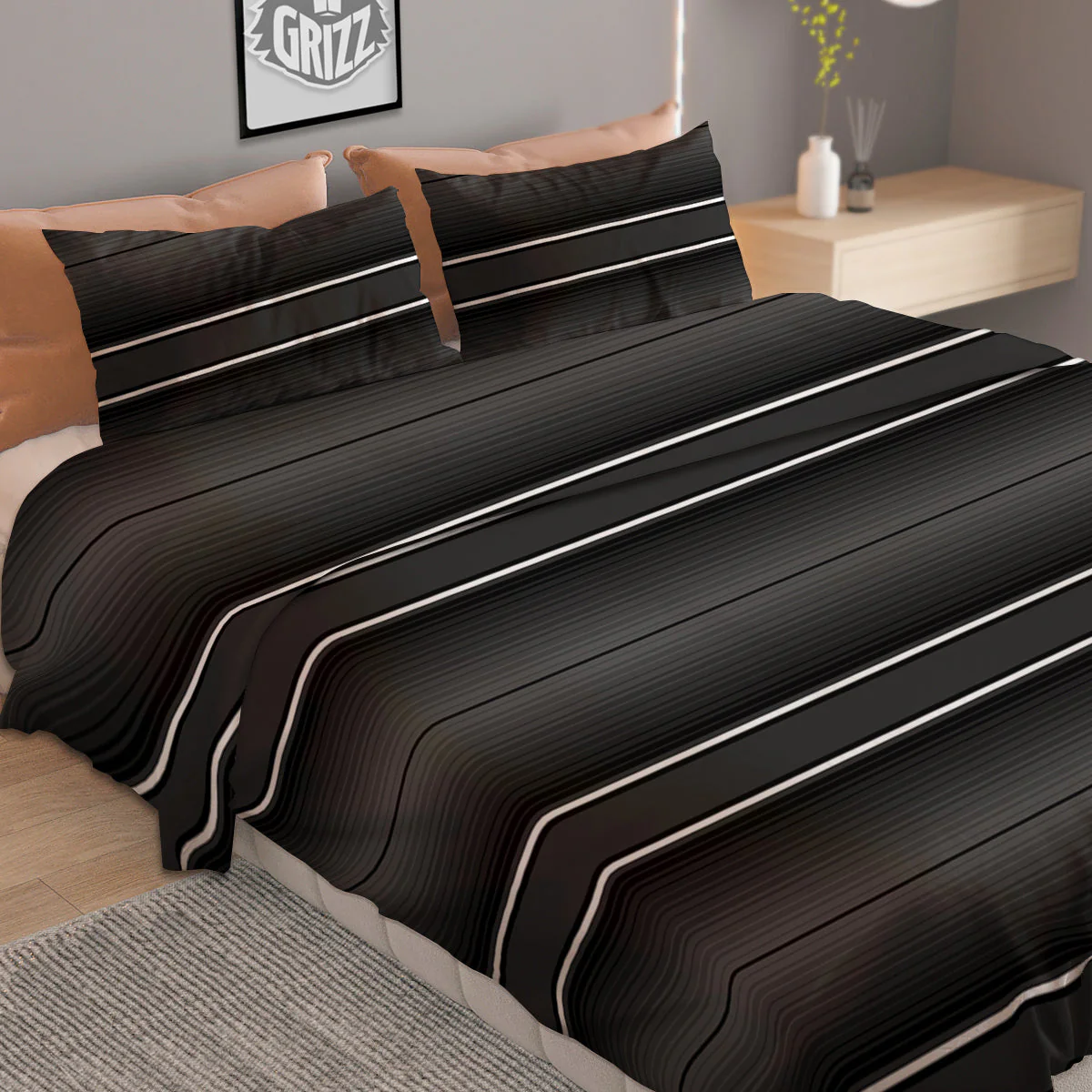 Monochrome Mexican Serape Print Duvet Cover Bedding Set - Image 2