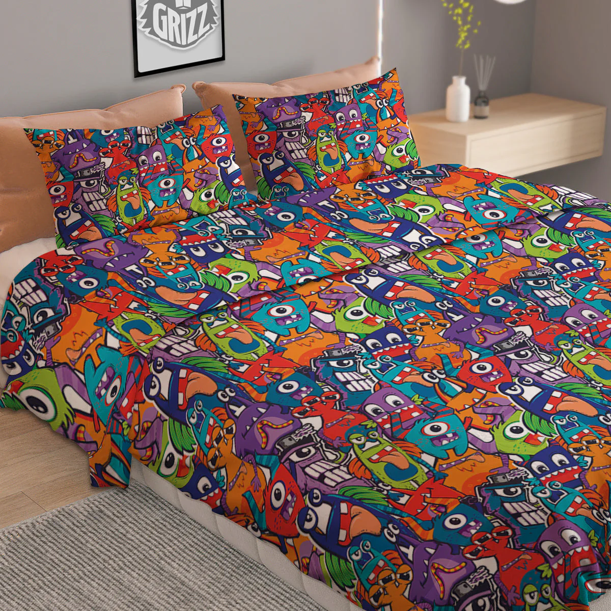 Monster Cute Print Pattern Duvet Cover Bedding Set - Image 2