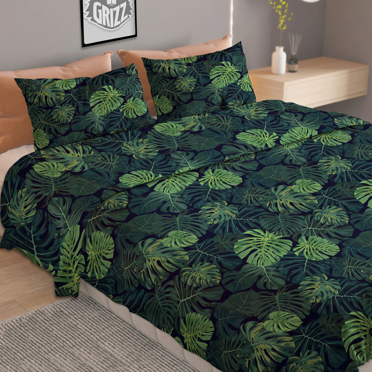 Monstera Green Tropical Print Pattern Duvet Cover Bedding Set - Image 2