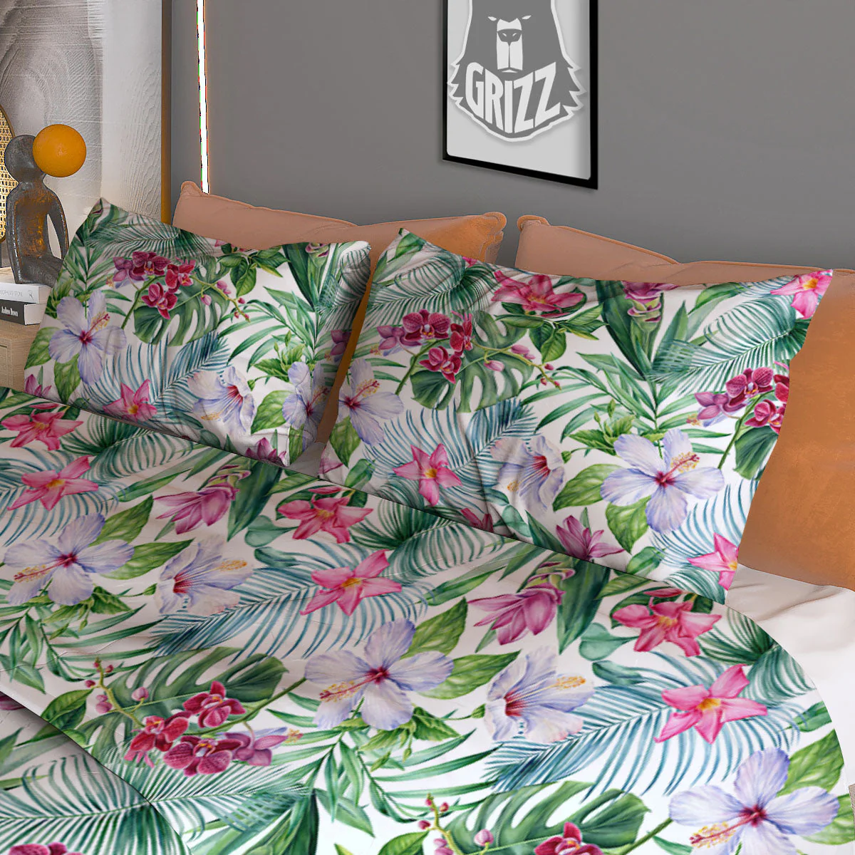 Monstera Hawaii Hibiscus Print Pattern Duvet Cover Bedding Set - Image 3