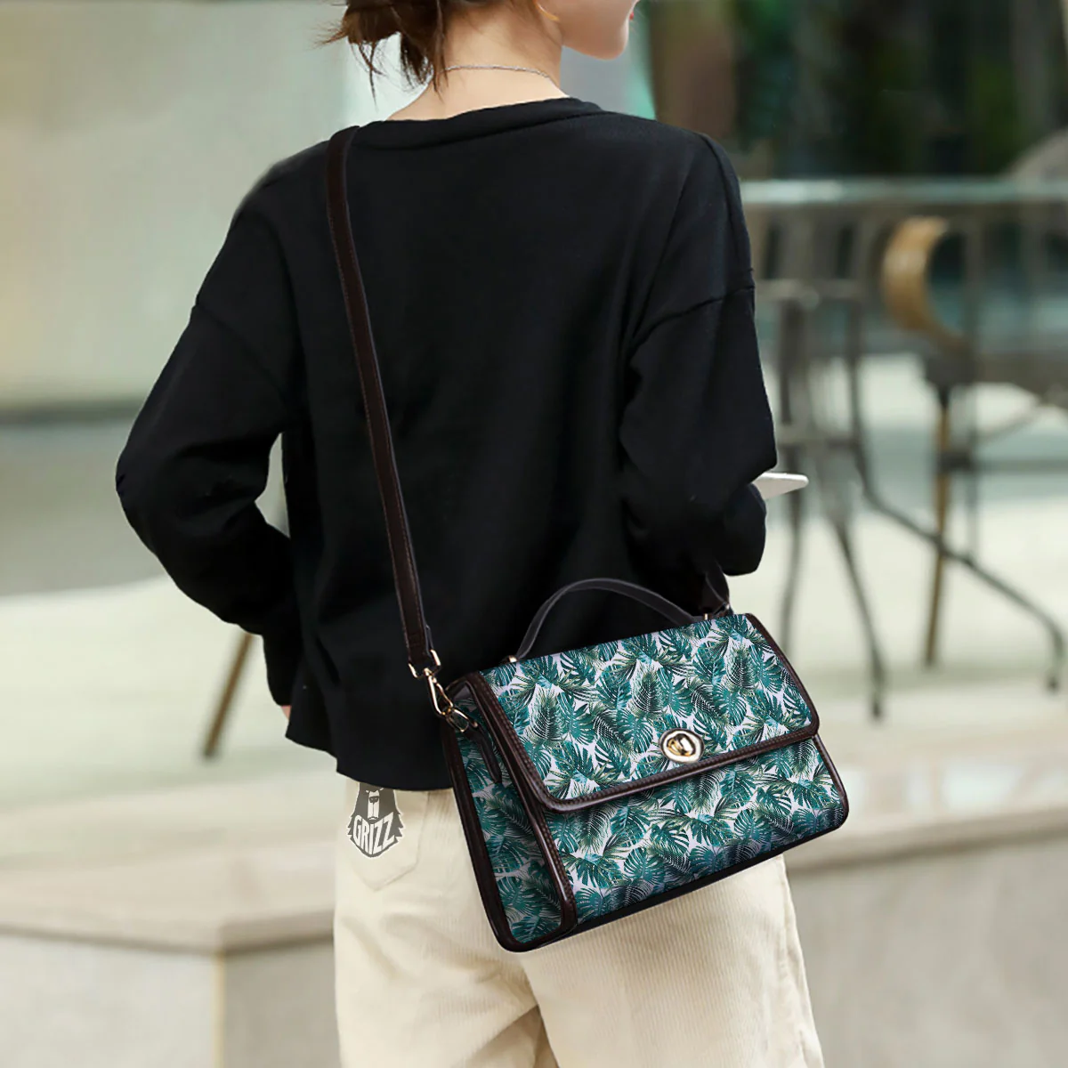 Monstera Leaves Palm Print Pattern Women's Satchel Bag - Image 3