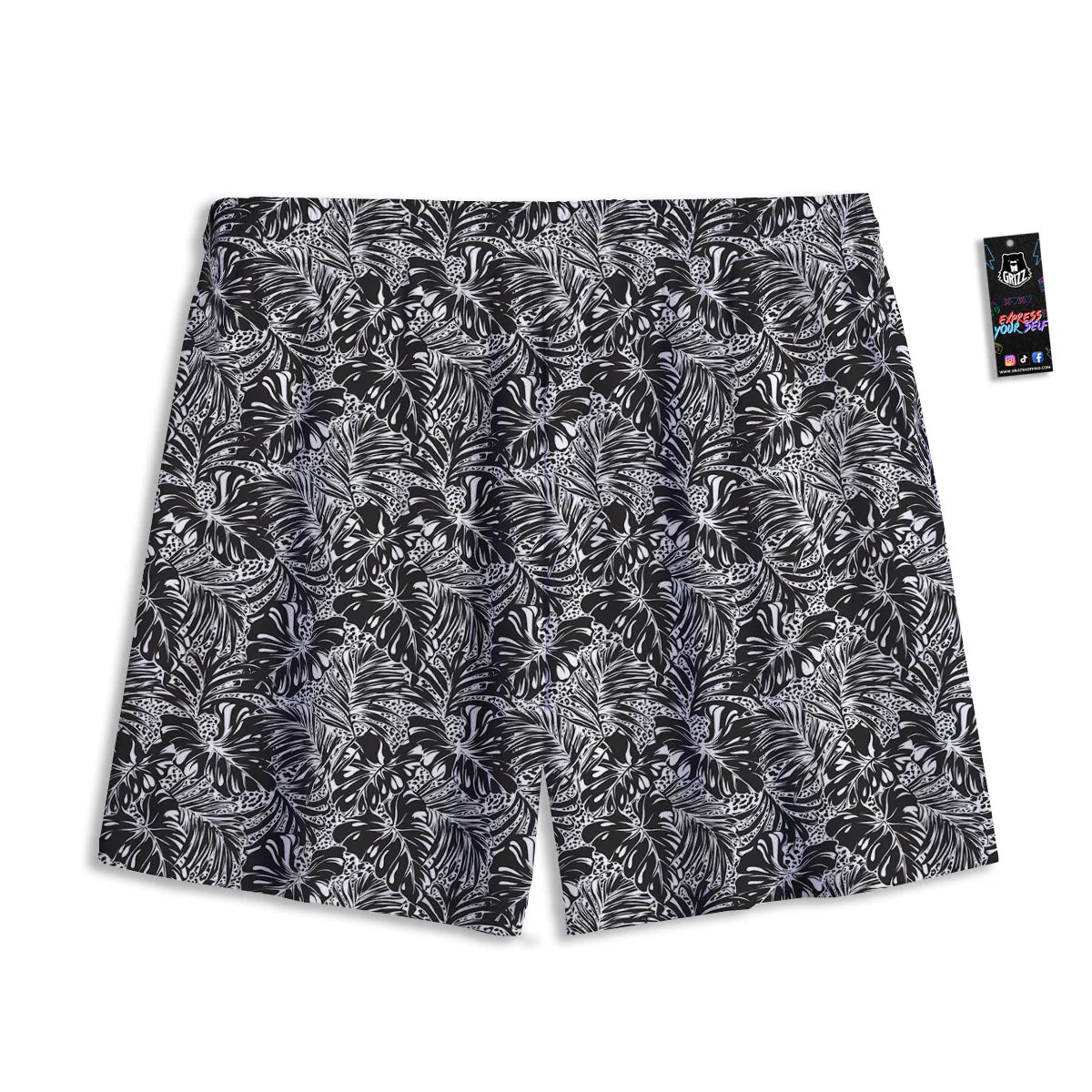 Monstera White And Black Print Pattern Mesh Shorts - Image 2